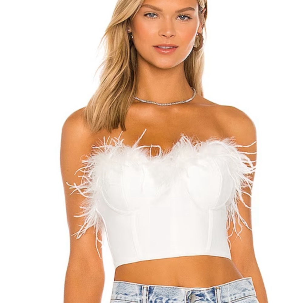 NWT Revolve feathered crop / bustier small white